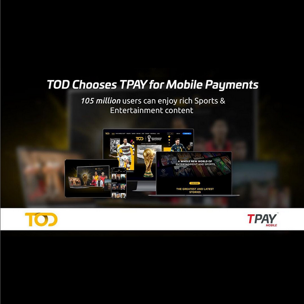 Streaming platform TOD selects TPAY for mobile payments