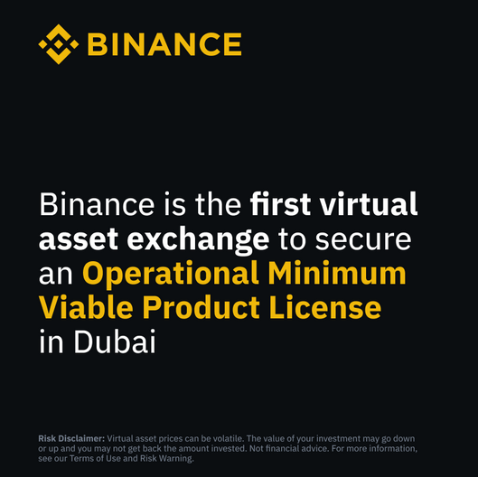 Binance the First Virtual Asset Exchange to receive an Operational MVP License in Dubai